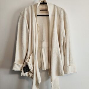 Women's Cream Open-Front Tie-Detail Cardigan